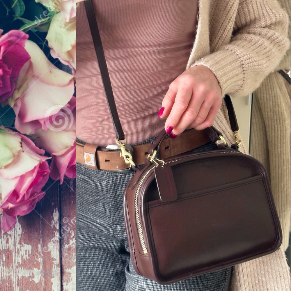 VINTAGE COACH MAHOGANY LEATHER LUNCHBOX ZIP CROSSBODY TOP HANDLE BAG 9991 - Picture 13 of 16